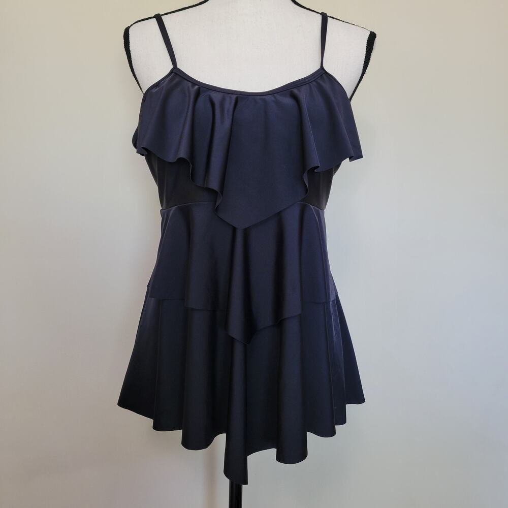 NWT Holipick XL Swimsuit Tankini Ruffles Adjustable Straps Removable Pads Black